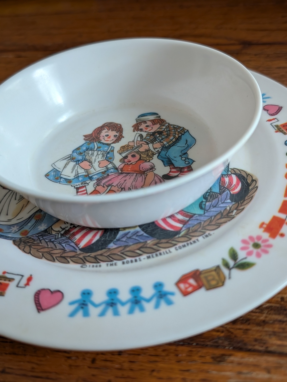Vintage Oneida White Kids Raggedy Ann and Andy Bowl and Plate